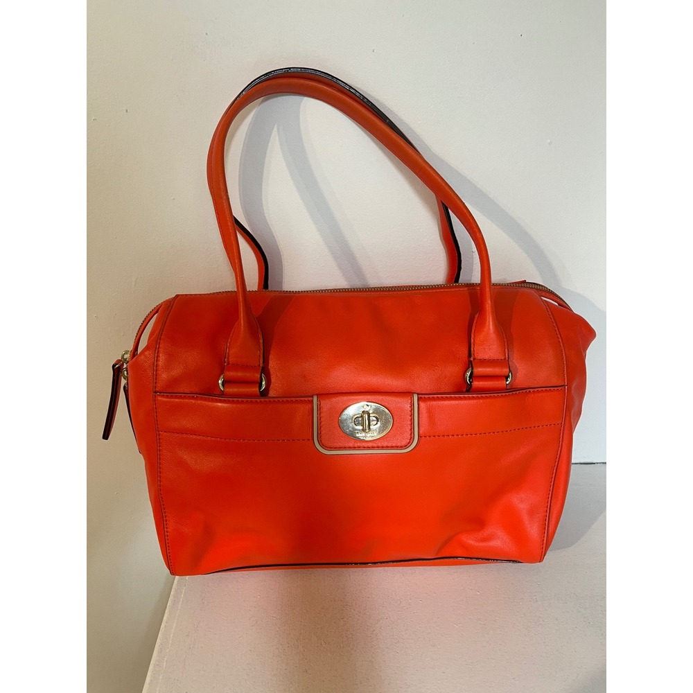 Kate Spade Satchel Bag Turn Lock Orange Leather Handbag‎ Purse